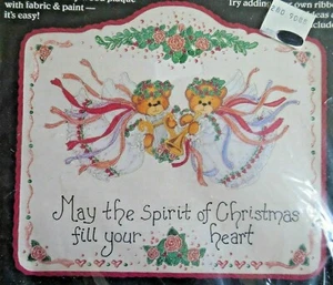 NEW! Dimensions Wooden Treasures with Fabric Appliques "Christmas Spirit" BEARS - Picture 1 of 3