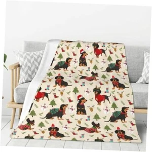 Cute Christmas Dogs Blanket Throw Blanket Travel Blanket Warm 60"x50" Yellow2 - Picture 1 of 8