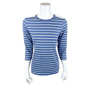 Denim & Co. Striped Jersey 3/4 Sleeve Top with Lace Detail Blue XX-Small Size