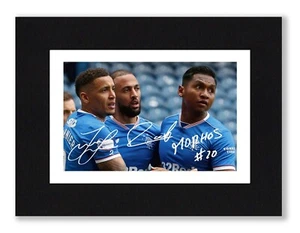 Impresión fotográfica firmada 8X6 montaje TAVERNIER ROOFE & MORELOS lista para enmarcar RANGERS - Imagen 1 de 3