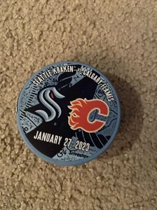 SEATTLE KRAKEN Calgary Flames Matchup Game PUCK 1/27/23 - Picture 1 of 1