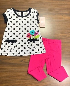 Kids Headquarters 2 PC Set Girls Sz 4 BLK/WT Polka Dot Tunic & Pink Capri New - Picture 1 of 12