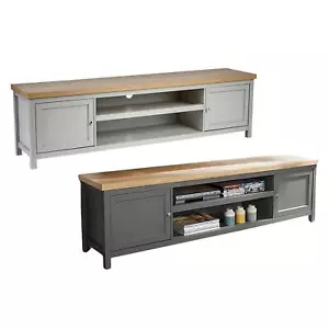 TV Stand 2 Door Cabinet Television Unit 180cm Oak Top Two Tone Shelf Cable Tidy - Picture 1 of 16