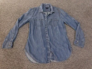 Talbots top Small denim blue womens button up tunic lyocell - Picture 1 of 11
