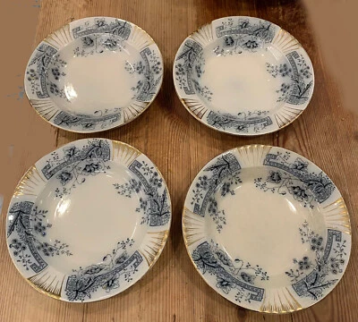 Antiguo Juego de 4 Platos de Sopa Azul Flujo Cuatro CH&H Tunstall Windsor Inglaterra ¡Precioso! Foto 1 de 4