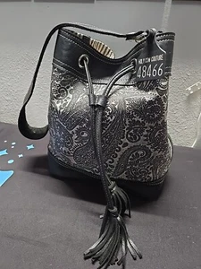 HCC Holy Cow Couture Large Feed Bucket Bag Paisley White/Black/Grey 48466 - Picture 1 of 13
