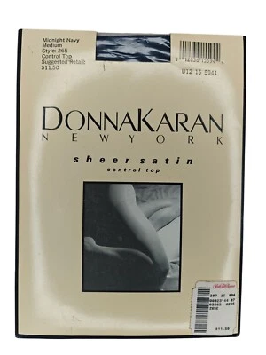 Vintage Donna Karan Sheer Satin Control Top Hosiery Size Medium Midnight Navy - Image 1 of 3