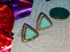 Sterling Silver Rope Twist & Turquoise Triangle Earrings Marked 925 Mex JRI
