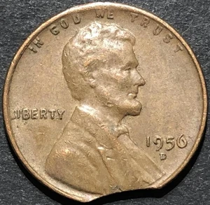 1956-D CLIPPED AND THIN PLANCHET LINCOLN CENT ERROR PENNY COIN - Picture 1 of 2