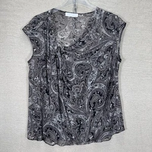 Nicole Farhi 2 pc Blouse Top UK 12 14 100% silk Ladies Paisley black grey Strap - Picture 1 of 11