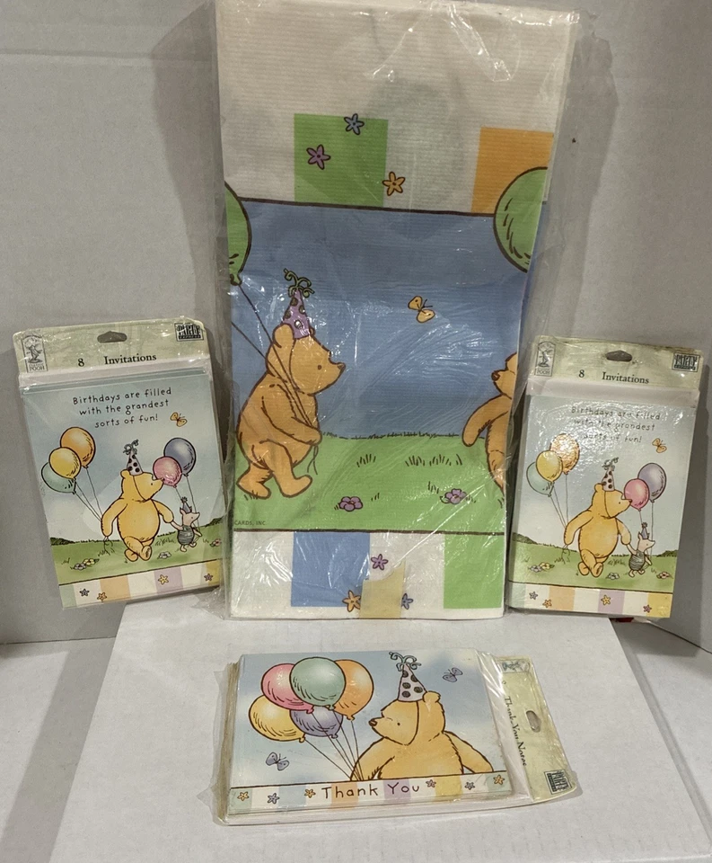 VTG Classic Winnie The Pooh Birthday Invitations Tablecloth Thank You Cards READ - Image 1 of 4
