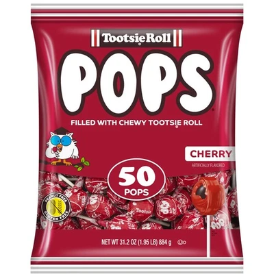 Cherry Tootsie Pops - Piruletas centrales con chocolate - 50 unidades - Sin gluten Foto 1 de 4