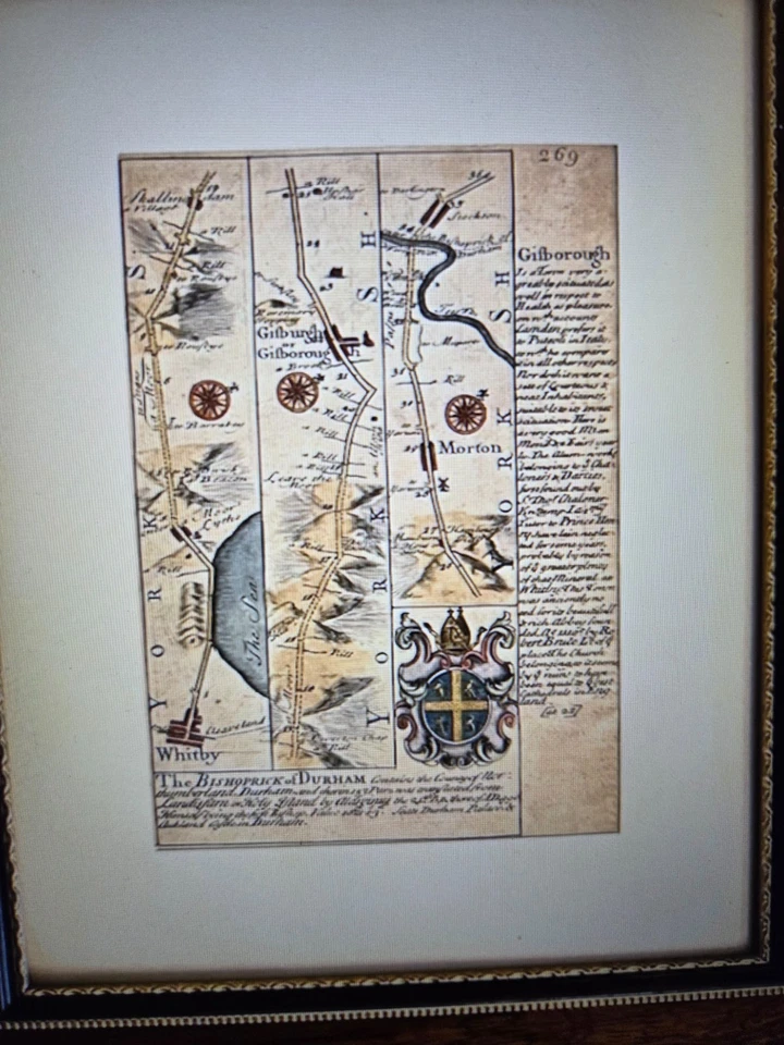 Антикварная карта ручной росписи 1720 г. от Emanuel Bowen Whitby до Tynemouth - Изображение 1 из 1