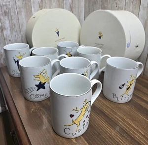 Pottery Barn Reindeer Set of 8 Coffee Mugs w/Original Boxes & Silver Trim. READ! - Picture 1 of 20