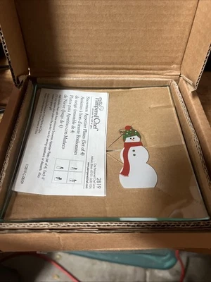 New Pampered Chef Snowman Clear Square Glass Appetizer Plates Set/Lot of 4 #2819 - Image 1 of 4