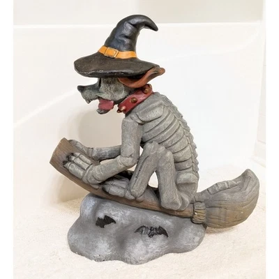 FIGURA pesada bruja esquelético perro cachorro escoba decoración de Halloween patio exhibición Foto 1 de 4
