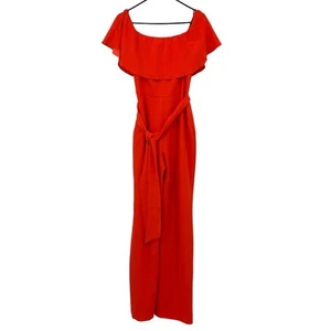 Trina Turk Jumpsuit Womens 2 Ruffled Off the Shoulder Vermillion Orange Resort - Picture 1 of 6