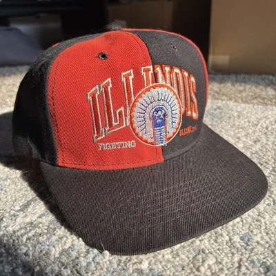 1990's MAGiC by BEE iLLiNOiS FiGHTiNG iLLiNi PiNWHEEL SNAPBACK ORANGE CHAMPAiGN - Image 1 of 4