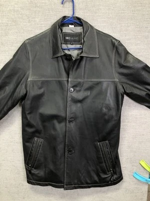 Chaqueta de cuero Niko Milano para hombre pequeña negra con botones bolsillos con cremallera abrigo clásico Foto 1 de 4
