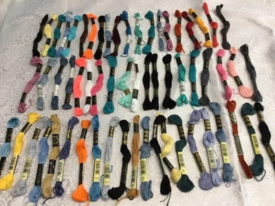 60 pc Floss Thread Lot Cross Stitch Embroidery 6 Strand DMC Coats Many Colors - Image 1 of 4