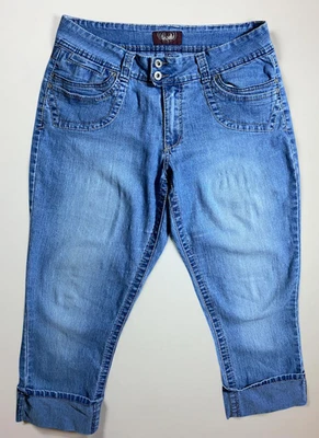 Pantalones de mezclilla Angel's Capri para mujer 16 puños dobladillo solapa bolsillo tiro medio Foto 1 de 4