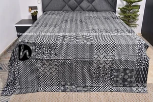 Kantha Quilt Bedcover Indian Ralli Bohemian Throw King Bedsheet Cotton Bedspread - Picture 1 of 31