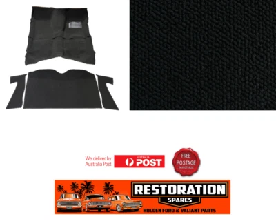 HOLDEN HQ HJ HX HZ WB UTE & 1 TON MOULDED BLACK PLUSH CARPET KIT F & R + CABWALL - image 1 of 3