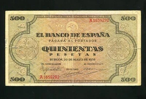 tu_bazar BILLETE 500 PESETAS A1659292 BURGOS 1938 BUEN APRESTO - Imagen 1 de 2