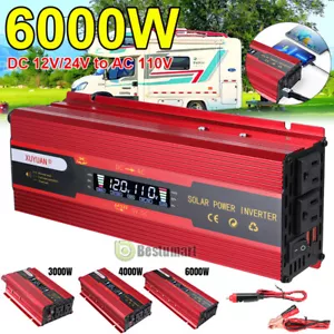 6000W Car Power Inverter DC 12V To AC 110V Pure Sine Wave Solar Converter Car RV - Picture 1 of 96