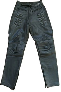DANNISPORT BLACK COWHIDE LEATHER MOTORBIKE MOTORCYCLE TROUSERS WAIST 30" LEG 30" - Picture 1 of 13
