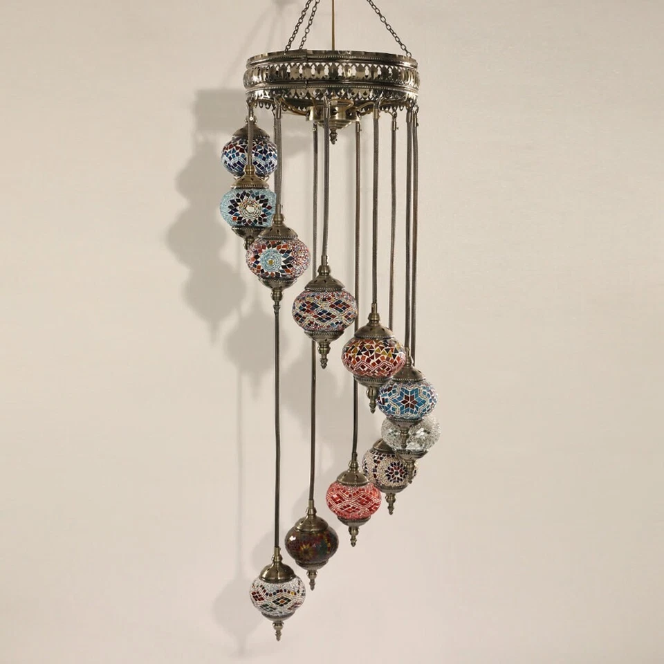 Lámpara de araña de mosaico estilo marroquí - 11 globos multicolores Foto 1 de 4