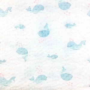 Seersucker fabric yardage 70 x 44 Wamsutta white blue whales pink hearts VTG B - Picture 1 of 3