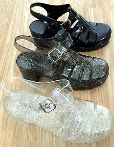 Women Girl Sandal Jelly Chunky Heel Wedge New Retro Gladiator Beach - Picture 1 of 15