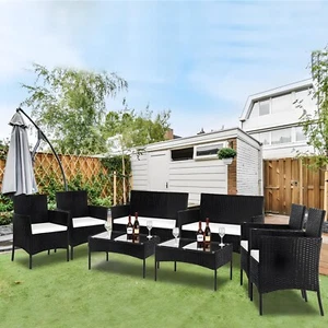 8PCS Outdoor Patio Rattan Furniture Set Cushioned Sofa Coffee Table Conversation - Picture 1 of 14