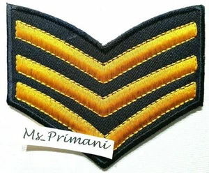 SERGEANT GOLD STRIPES Embroidered Iron Sew On Patch Dress T Shirt Bag badge - Picture 1 of 2