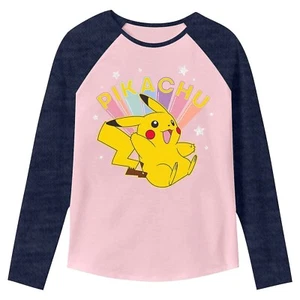 Pokemon Pikachu Girls Graphic Tee T Shirt Top Pink Long Sleeve 5 6 7 S M NWT - Picture 1 of 2