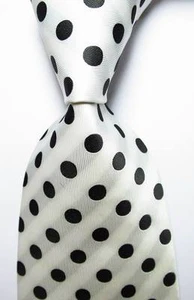 New Classic Polka Dot White Black JACQUARD WOVEN 100% Silk Men's Tie Necktie - Picture 1 of 2