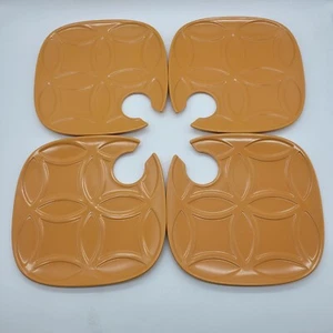 Pier 1 Mustard Melamine 4 Cocktail Appetizer 7 1/4" Plates w/ Wine Glass Holder - Picture 1 of 4