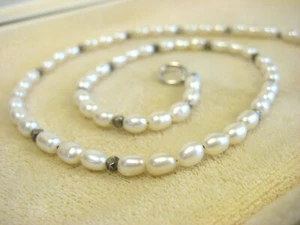 Stunning Sterling Silver White Button Pearl Beaded Choker Strand String Necklace - Picture 1 of 7