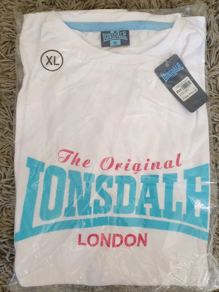 Mens White Blue Pink Lonsdale Gym Exercise Running T-Shirt Casual RRP £14.99 NEW - Image 1 of 1