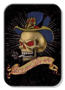 Alchemy Live Now Die Later Skull Refrigerator Bar Toolbox Magnet 2.5 x 3.5 Inch - Picture 1 of 1