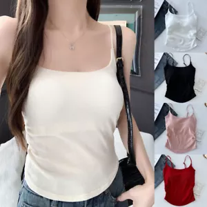 Women's Camisole with Built in Shelf Bra Adjustable Strap Vest Padded Tank Tops# - Picture 1 of 28