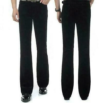 Retro Mens Corduroy Bell Bottom Flares Pants business Work casual Long Trouser  - Image 1 of 4