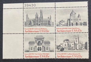 US Stamps, Scott #1838-41 15c 1980 American Architecture plt block of 4 XF M/NH - Picture 1 of 3