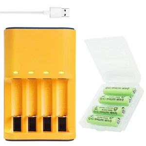 4Pcs 1.2V AAA Ni-MH Rechargeable Batteries with AA AAA Battery Charger 4-Slot - Picture 1 of 12