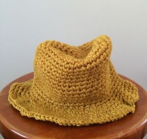 HANDMADE Newborn Baby Boy Crochet Knit Fedora Hat **Ginger Yellow* Photo Prop