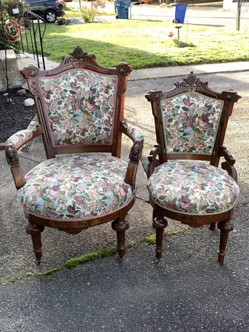 Victorian John Jelliff Parlor Chairs Carved Walnut Armchair Jenny Lind 1870 Cover