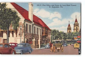 Postcard 1955 St. Augustine FL Post Office & Ponce de Leon Hotel Towers - Picture 1 of 2