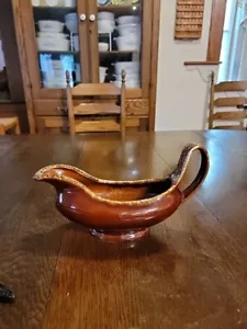 Vintage Hull Pottery Large Gravy Boat Brown Drip Glaze Oven Proof USA - Picture 1 of 14
