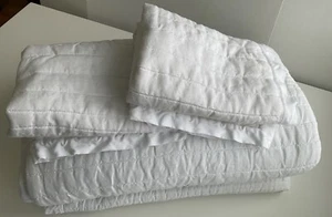 West Elm White European Flax Linen Linework Full/Queen Quilt & Shams - Picture 1 of 14